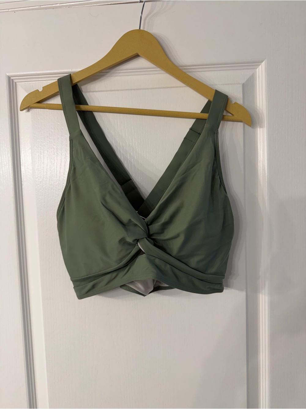 Knot-Front Bikini Bralette Top in Olive Green
